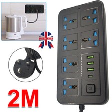 Surge Protected Extension Lead With USB USB C 6Gang Way 2m Power Cable UK Plug