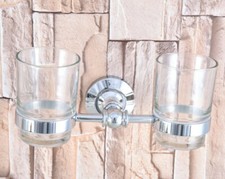 Chrome Brass Wall Mounted Toothbrush Holder with A pair Glass Cups 2ba799