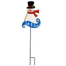 Christmas Snowman Garden Stake Decoration Outdoor Metal Yard Sign Lawn Stake