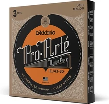 3 SET! D'Addario EJ43 Pro-Arte Nylon Classical Guitar Strings Light Tension