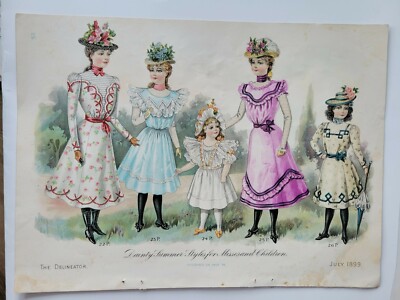 1899 childrens girls dress umbrella Edwardian color fashion plate print ad  | eBay