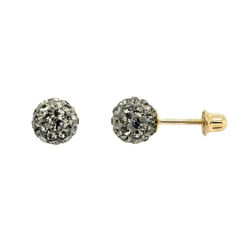 14K Yellow Gold Round Crystal Ball Screw Back Stud Earrings 10 mm - Picture 12 of 27