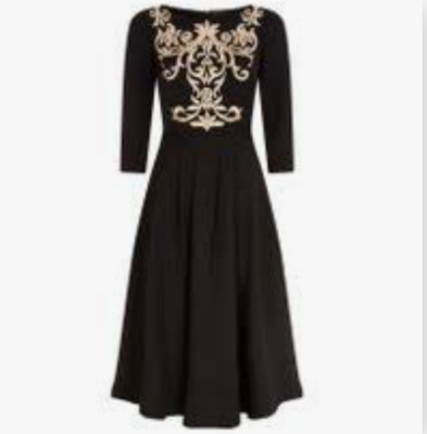 ted baker black dress gold embroidery Ted Baker Gold Embroidered Dress in Black - Size 5