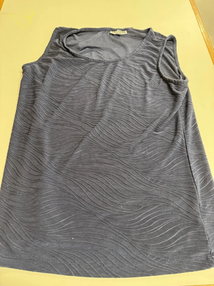 JM Collection Jennifer Moore Sleeveless Top M Navy Blue Wavy Thread Knit Spandex Foto 2 de 4