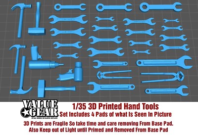1/35 Scale - 3d Printed Hand Tools - Value Gear 3D (4 Pads of Picture)