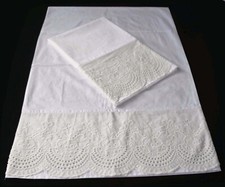 Promotion New White Embroidered Lace Trim Pillow Cases 100 Cotton standard Pair