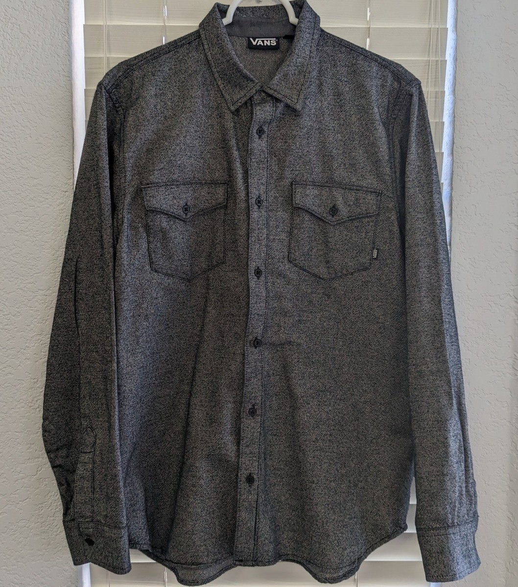 Vans Long Sleeve Button Down Shirt Black Gray Size Medium