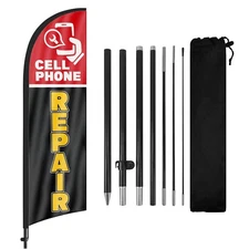 Cell Phone Repair 8FT Advertising Feather Flag with Pole Kit and Ground Stake