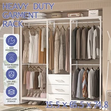 Heavy Duty L Shaped Closet System Organizers Garment / Clothes Rack 3 Drawers 