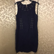 Anthropologie Leifnotes Navy Blue Lace Up Trim Textured Dress Size Large L
