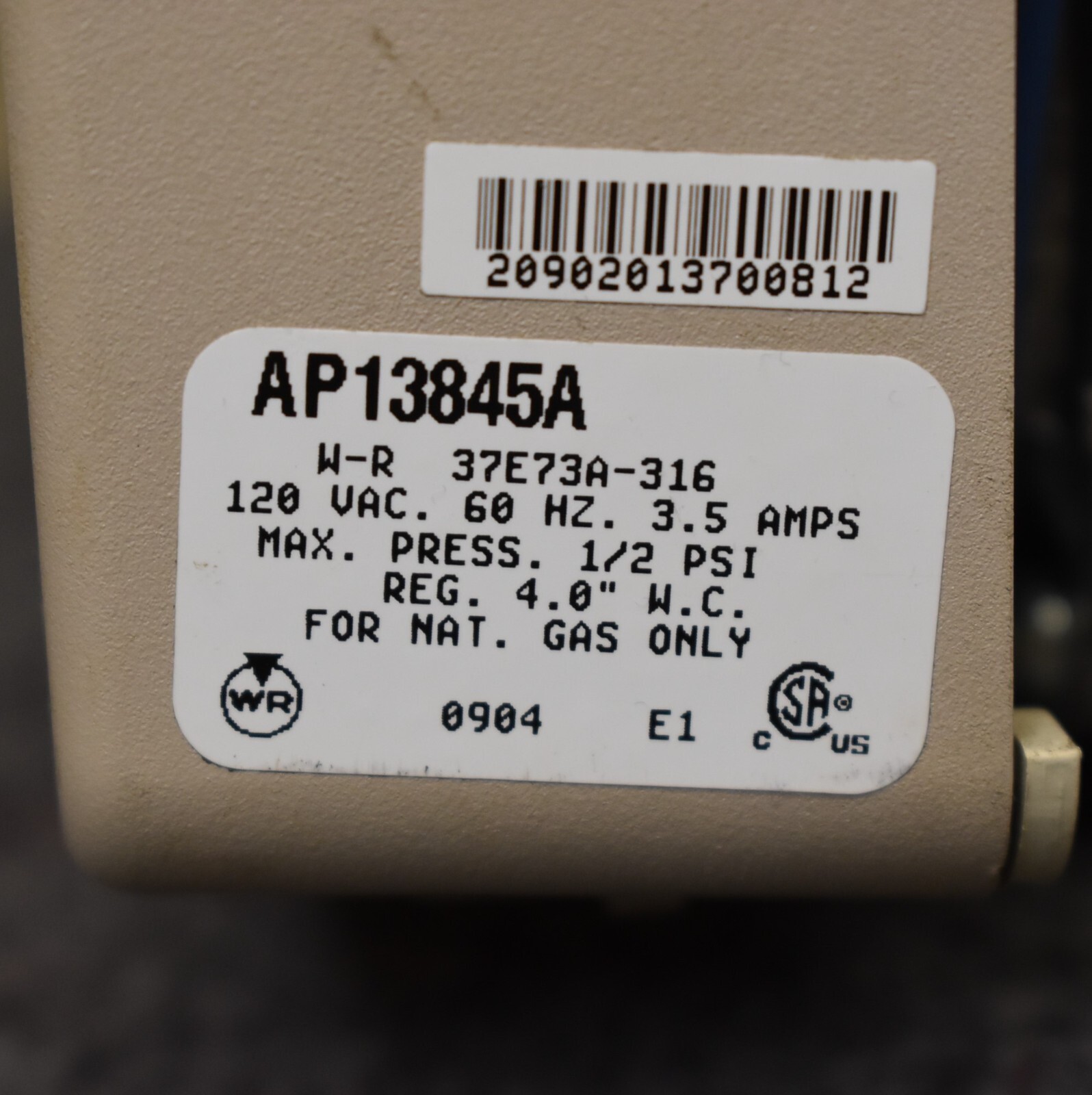 IntelliVent White Rodgers 37E73A316 Water Heater Thermostat AP13845A