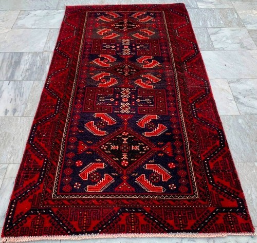 Vintage Afghan Rug Hand Knotted Tribal Pictorial Wool Area Rug 3x6 ft Free Ship