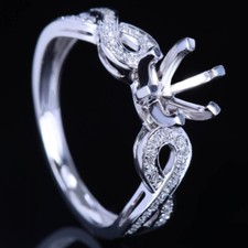 Sterling Silver Natural Diamond Engagement Ring 6.5mm Round Semi Mount Setting