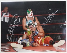 Foto firmada por Dr. Wagner Jr. y Psycho Clown 16x20 certificado de autenticidad BAS Lucha Libre AAA Auto'd
