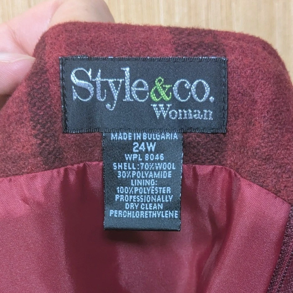 Falda Style & Co Mezcla de Lana a Cuadros Borgoña Oscura Academia Preppy Para Mujer 24W Foto 2 de 4