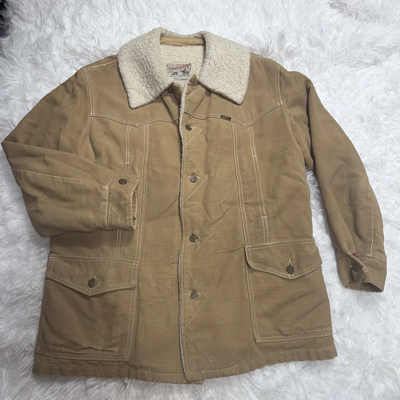 VINTAGE Lee Storm Rider Jacket Mens XL Suede Sherpa Lined USA Western 70’s 80’s