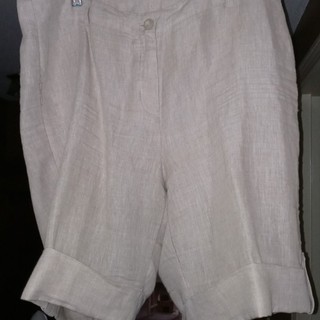 LINEN CUFFED SHORTS BEIGE SIZE 16