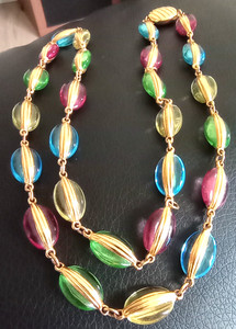 Authentic Swarovski jelly bean crystal necklace. pastel colors, gold plated