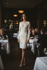 JOVANI Ivory Illusion Mesh Cap Sleeve Formal Sheath Party Dress NWT Size 00