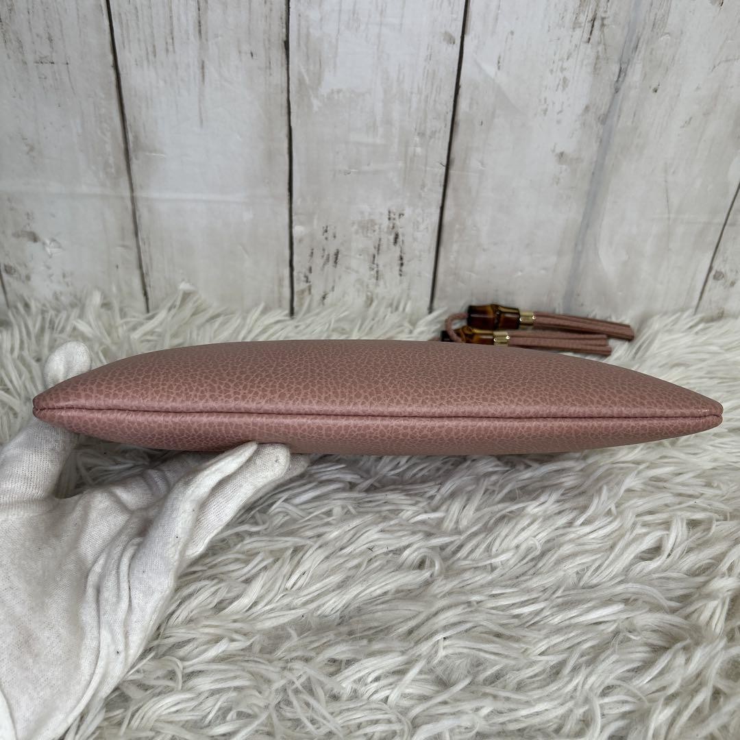 GUCCI Bamboo Second Bag Clutch Bag Leather Logo Pink