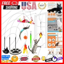 Active Indoor Cat Essential: Suction Cup Teaser Wand with Feather Attachments