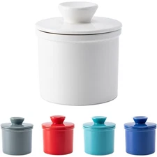 White Ceramic Butter Crock with Lid French Butter Dish Countertop Butter Keeper