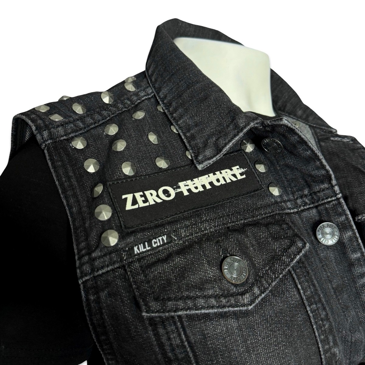 KILL CITY STUDDED BIKER MOTO ROCKER ROCKABILLY GOTH PUNK BLACK