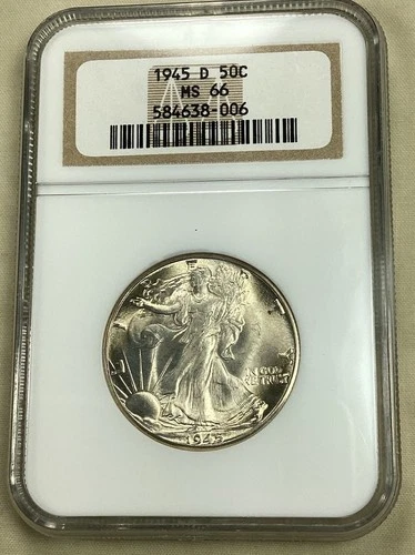 1945 D Walking Liberty  50c  Nice Cartwheel Luster NGCMS66. Free Shipping (8006)
