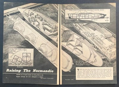 USS Lafayette 1942 pictorial  Raising the Normandie  cutaway graphic
