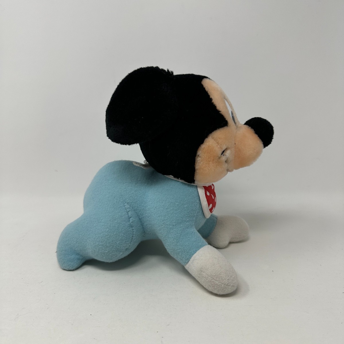 Disney Crawling Mickey Mouse Plush Baby Blue Outfit Polka Dot Bib