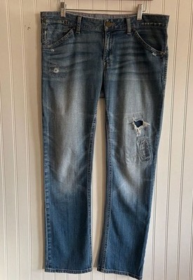Gap 1969 Easy Straight Distressed Patched Buckle Back Jeans Size 30/10