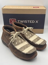 Twisted X Men's 14M Driving Mocs D Toe Brown Ivory American Flag Style MDM0075