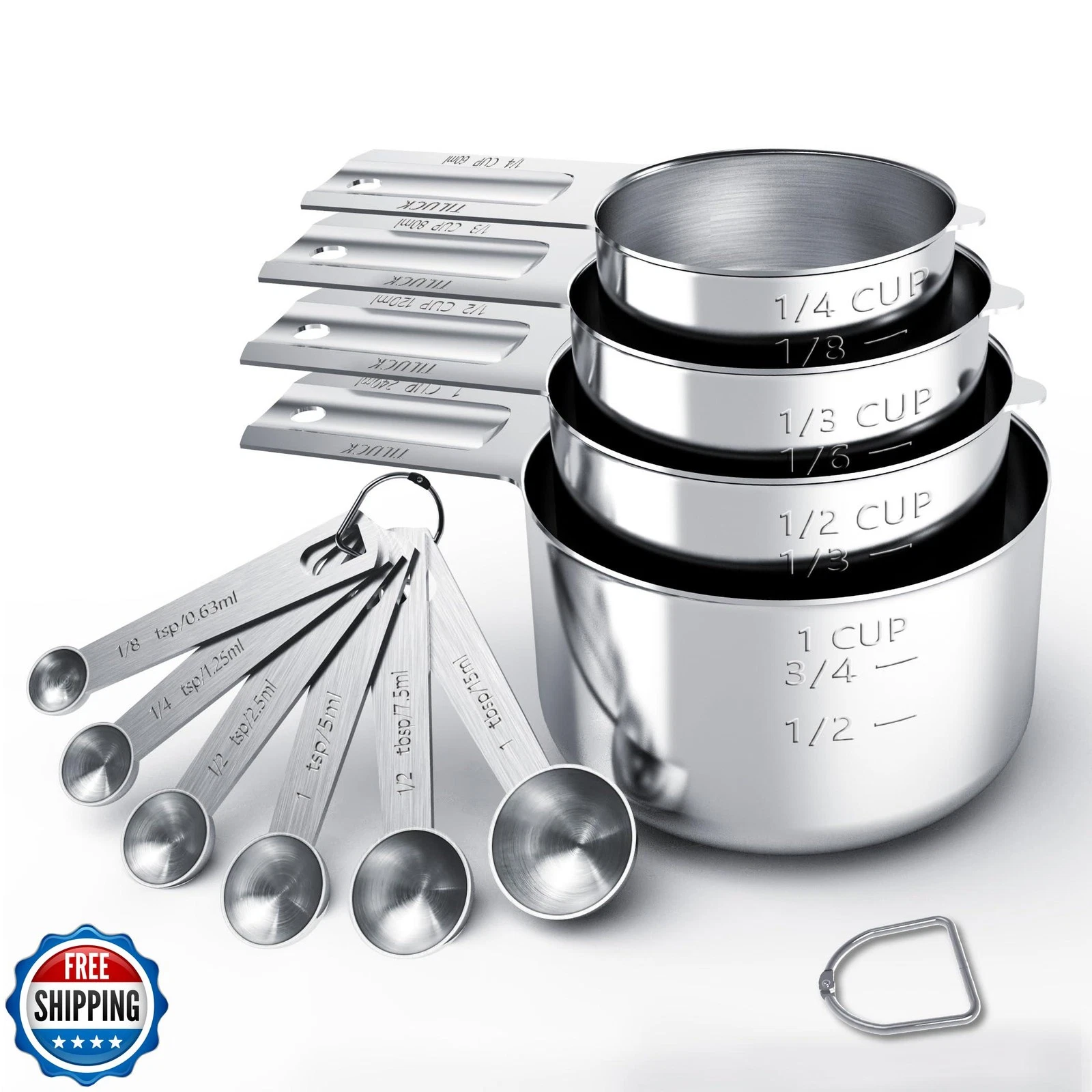 TILUCK Stainless Steel Measuring Cups and Spoons Set, Cups and Sp