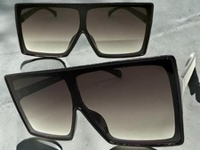 Oversized Classy Elegant Modern Retro Shield Style SUNGLASSES Large Black Frame