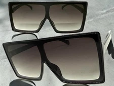 Oversized Classy Elegant Modern Retro Shield Style SUNGLASSES Large Black Frame