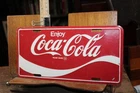 Vintage 1970's Enjoy Coca-Cola Coke License Plate Embossed Metal Sign