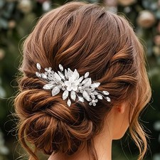 Silver Flower Rhinestone Wedding Hair Barrette Floral Bridal Accessories