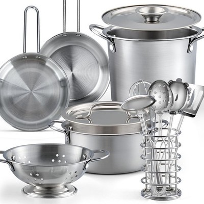 13Pcs Kids Pretend Play Kitchen Accessories Pots and Pans Playset, Stainless ...