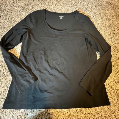 Lands End Black Scoop Neck Long Sleeve Basic Essential T Shirt Top XL