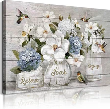 Bathroom Floral Wall Art Farmhouse Bathroom Wall Decor Rustic Hummingbird Flo...