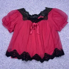 Vintage Kayser Pink And Black Babydoll Lingerie Night Shirt Size Small