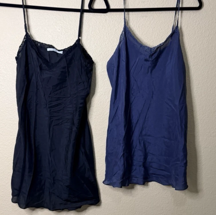 Johnny Was 4 Love Liberty 100% Silk Black Blue Tunic Cami Tank Lace Camisole - Image 2 of 4