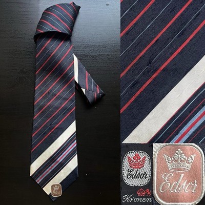 (Deadstock) Edsor Kronen Navy Striped Silk Tie NOS VTG 1970s Krawatte Hannover