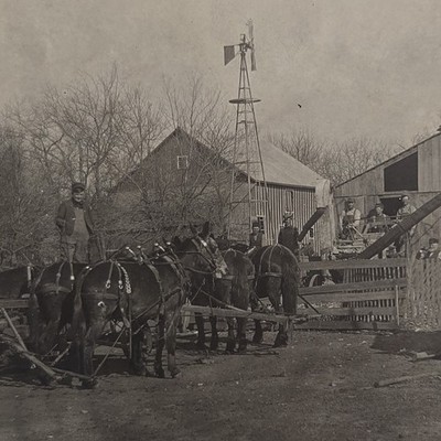 Vintage B&W RPPC Photo of Farm Family Working w/ Horses & Machinery