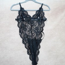 Black Lace Strappy Teddy Bodysuit Medium