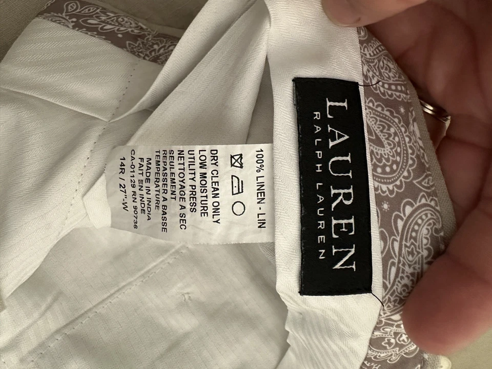 Lauren Ralph  Boys Youth 14R / W27” Suit Trouser  100% Linen Dress Pants Beige - Image 2 of 4