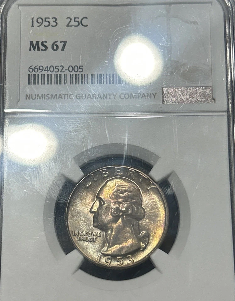 1953 WASHINGTON SILVER QUARTER VERY BEAUTIFUL TONING SCARCE TUFFR DATE NGC MS 67 - Image 2 of 4
