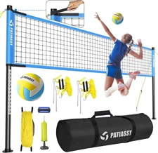 Professional Volleyball Net Set Adjustable Height Portable with Poles Ball Pump