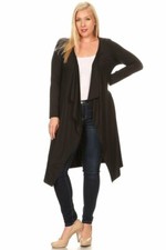 Women Plus Size Long Maxi Cardigan Sweater Draped Open Front - Made in USA