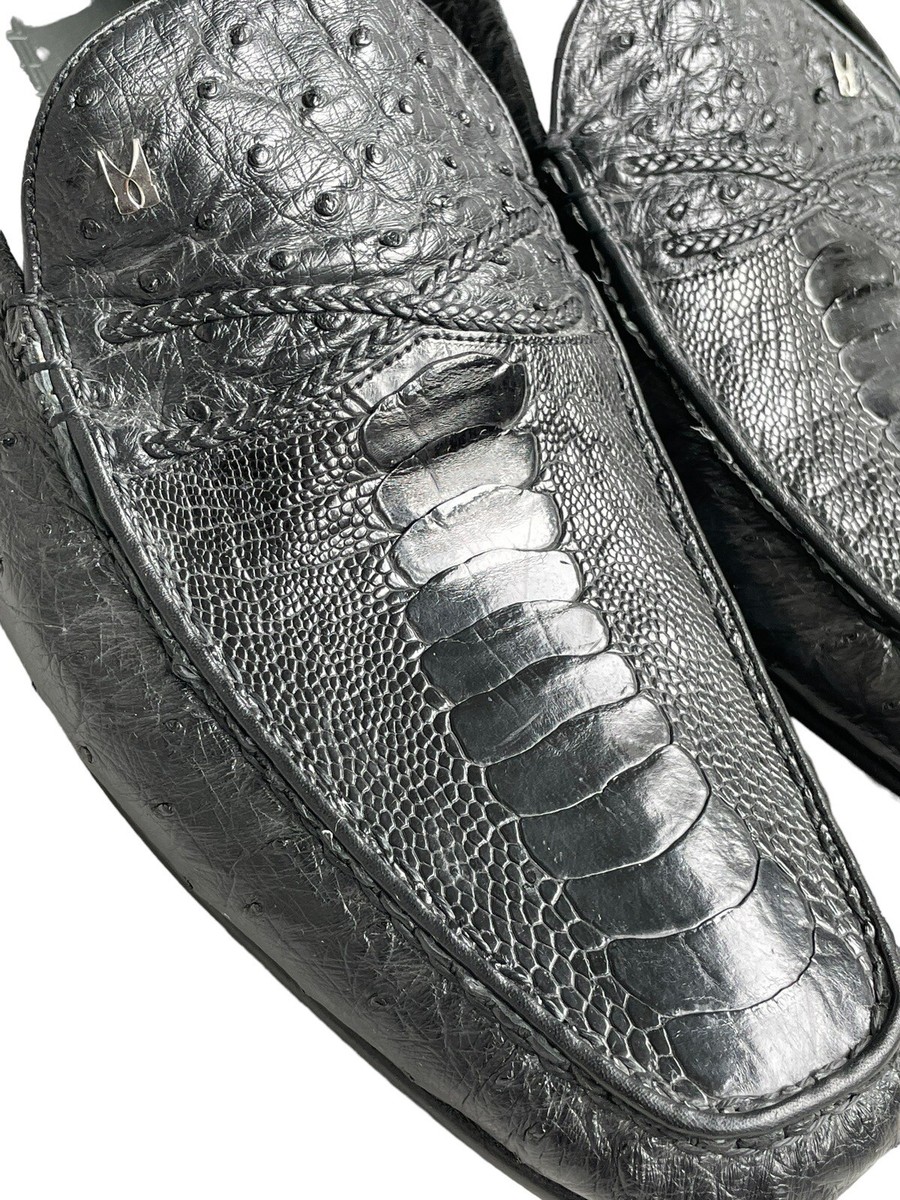 Moreschi Mens Loafer Size 9 Gray Ostrich Leather Slip On Casual Moreschi Made In Italy Men main image 4